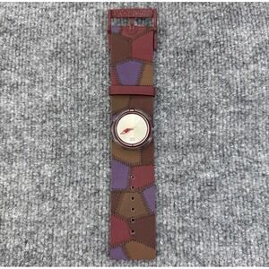 Vintage Swatch Pop Watch Purpulize  Patchwork Leather Band Swiss Quart UNTESTED